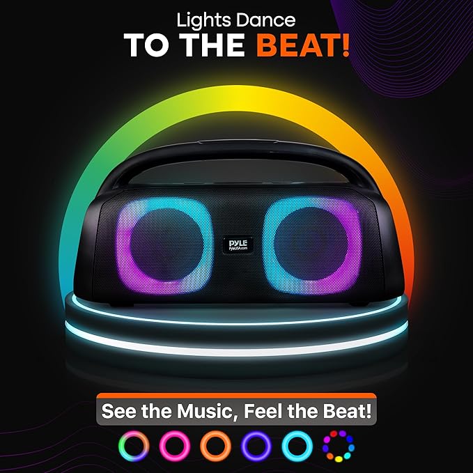 Pyle 160W Dual 5-Inch Bluetooth Boombox Speaker with True Wireless Stereo – Deep Bass, Crisp Treble, LED Display, Built-in Rechargeable Batteries – Large Portable Bluetooth Speaker