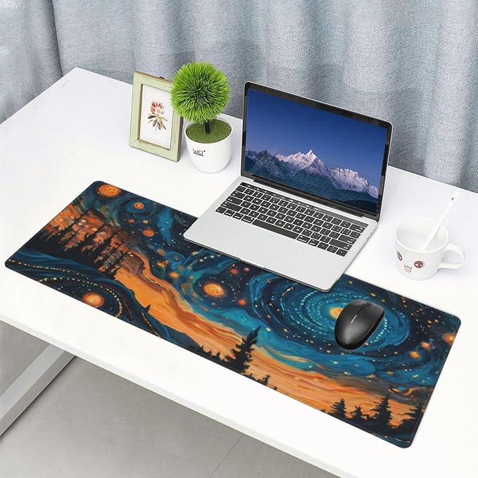 Gaming Mouse Pad, Large Non-Slip Rubber Base Mousepad, Keyboard Mouse Mat, Desk Pad with Stitched Edges, 31.5x11.8inch, Abstact Sky