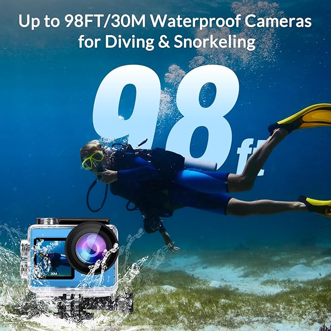 icefox i8 Action Camera with 4K 60FPS 20MP, 5X Zoom, Underwater Waterproof Camera with Optimized EIS, Video & Photo Editing by Snap Pro App, WiFi Remote Control for Diving, Cycling and Vlogging