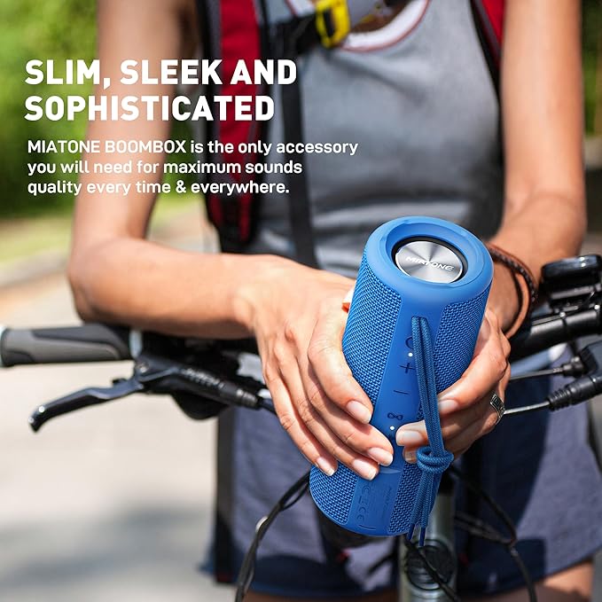 MIATONE Boombox Outdoor Portable Bluetooth Speakers Wireless Speaker Waterproof - Blue