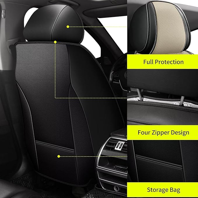 TTX Car Seat Covers Full Set Fit for Kia Sportage 2009-2026 Breathable Leather Seat Protector with Airbag Compatible Automotive 5 Seat Cushions Cover with Beautiful Patterns (Beige)