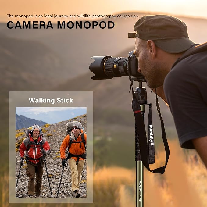 Manbily 65-Inch Camera Monopod, 5 Sections Aluminum Travel Monopod for Canon Nikon Sony DSLR Cameras Video Camcorder, Compact Portable Lightweight（E-222） (Green)