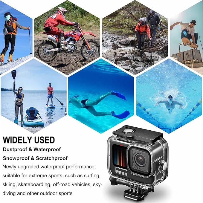 BO&DQQ Compatible for Go Pro Hero 13 12 11 10 9 Black Waterproof Housing Case 60M/196FT Protective Underwater Diving Case Shell with Cameras Handle Mount Accessories Kit