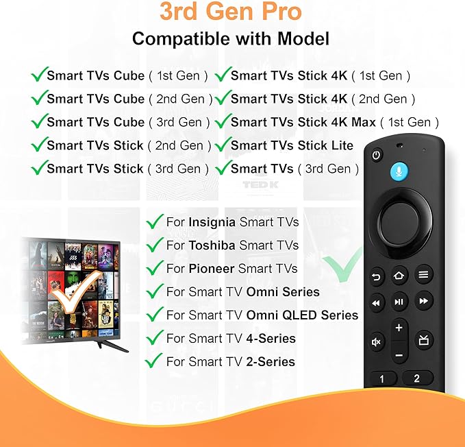 Voice Remote Control Fit for All Fireseries TV Cube/Stick, Compatible with Stick (2nd/3rd Gen)/Lite/HD, Stick 4K/4KMax (1st/2nd Gen), and for All Insignia-Toshiba-Pioneer-Omni QLED Series
