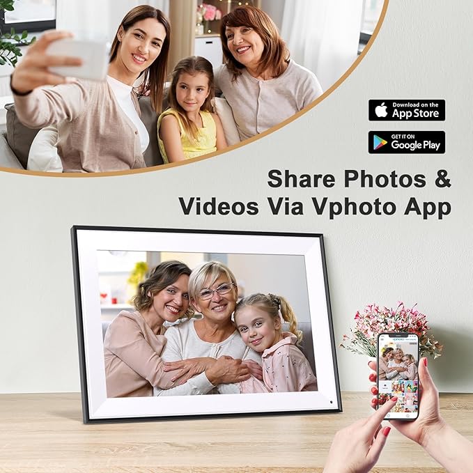 10.1" Digital-Picture-Frame Smart Digital Photo-Frame - 16GB Digital Frame, IPS Touch Screen, Auto-Rotate, Slideshow, Load Photo Video from Phone via APP Email, Free Cloud Storage, Gift for Family