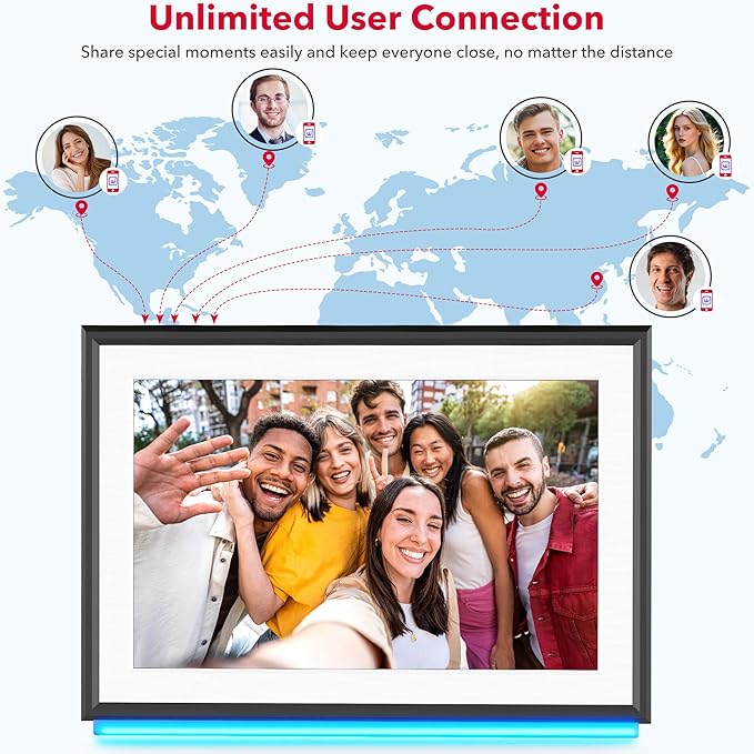 RCA 10.1" WiFi Digital Picture Frame Uhale App Photo Frames Electronic HD IPS Touch Screen Display with 32GB Memory LED Lights, Support USB/SD Card, Slideshow, Instantly Share Photos Videos