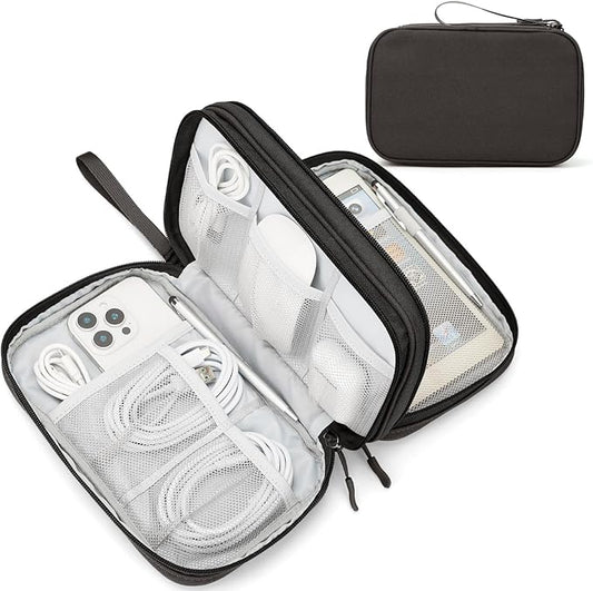 FYY Electronic Organizer, Large Travel Cable Organizer Bag Pouch Electronic Accessories Carry Case Portable Waterproof Double Layers All-in-One Storage Bag for Cable, Cord, Charger, Phone, Coffee