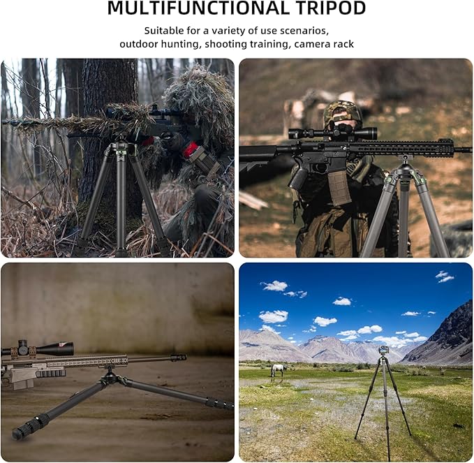 FANAUE Carbon Fiber Tripod 360 Degree Ball Head, Quick-Release Arca-Swiss Mount System, Adjustable Legs, Shooting Rest, and Hands-Free Operation for Hunting, Shooting, and Outdoors