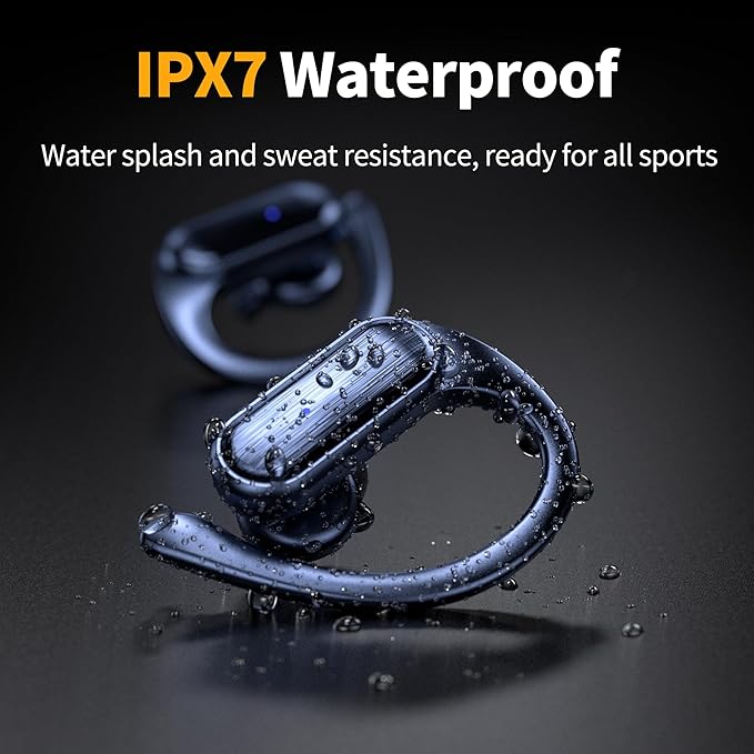 Wireless Earbuds, Bluetooth Headphones 80hrs Play Back Sport Earphones with LED Display Over-Ear Buds with Earhooks Built-in Mic IPX7 Waterproof Headset for Workout Grey-Dark Blue