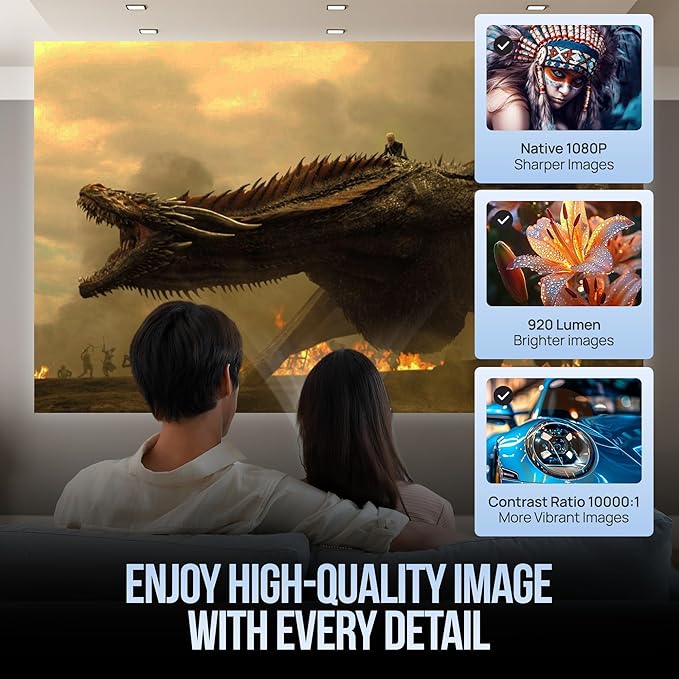 Upgraded Projector with WiFI 6 and Bluetooth Mini Portable Smart Video Theater 4K HD 1080P Outdoor Screen Movie Home TV Android Monitor PC Games 180° Rotatable Compatible for Laptop Tablet Computer