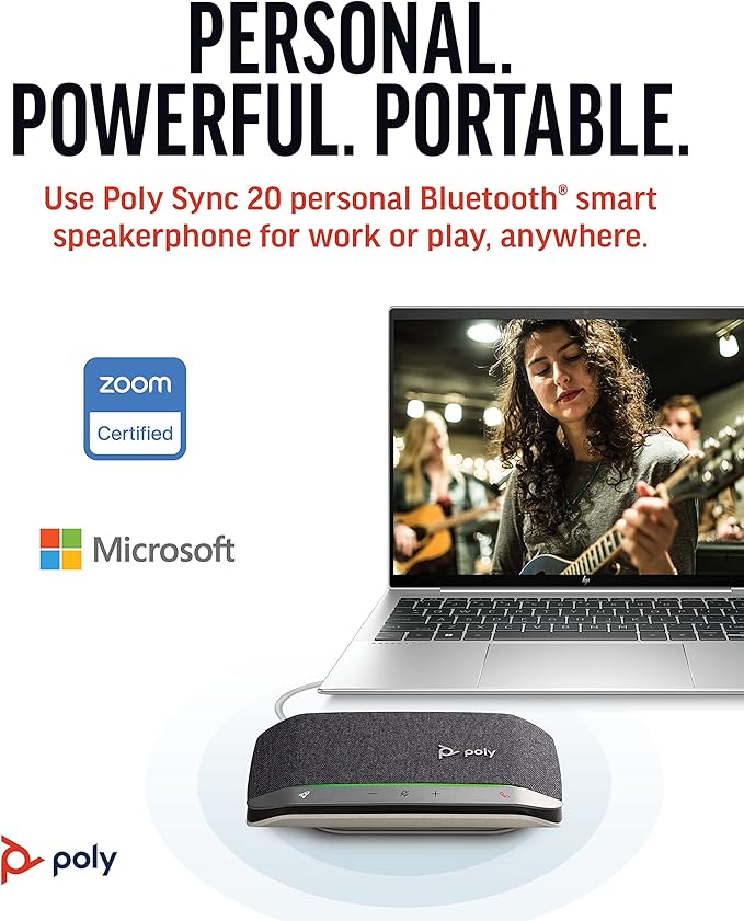 Poly Sync 20 USB-A Personal Portable Smart Speakerphone (Plantronics) - Connect to Mobile via Bluetooth, PC/Mac via Included USB-A Cable - Noise/Echo Reduction - Works w/Teams, Zoom - Amazon Exclusive