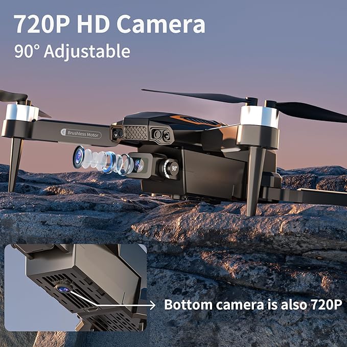 F198 Drone with Dual Camera, 720P HD 90° Adjustable Lens, Quadcopter Dual Camera, WiFi APP, 3D Flip, Auto Hold, Optical Flow Positioning, Foldable Drone for Adult Beginners