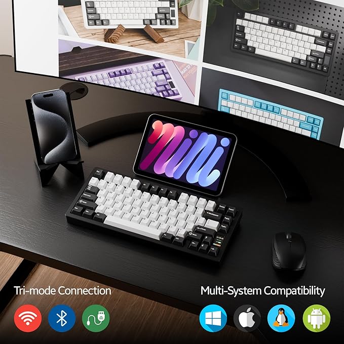 Chilkey ND75 Mechanical Keyboard: 75% Percent Aluminum Wireless Gaming Keyboard with Screen, Quick Assembly, BT/2.4G/USB-C, Hot Swappable Per-Key RGB Custom Black Key Board for Laptop Office PC