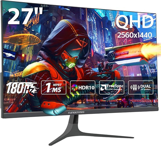 27 inch 1440P Gaming Monitor, 180Hz/144Hz Fast IPS 2K Computer Monitor with Speaker, Free-Sync & G-SYNC, 125% sRGB, HDR10, HDMI x2, DisplayPort x2, Compatible with Switch/Xbox/PS5, VESA Mountable