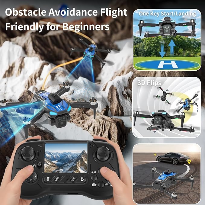 Drone with 1080P Camera Adults Beginners,2.8" LCD Screen Remote Control,Obstacle Avoidance Brushless Drone Optical flow positioning,Tap Fly Gravity Control One Key Start/Landing,3D Flip