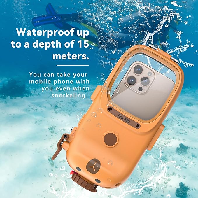 Professional Diving Phone Case, 15m/49ft Underwater Photography Housing, Bluetooth Connection - Button Control, Universal Waterproof Snorkeling Phone case for iPhone and Samsung Android