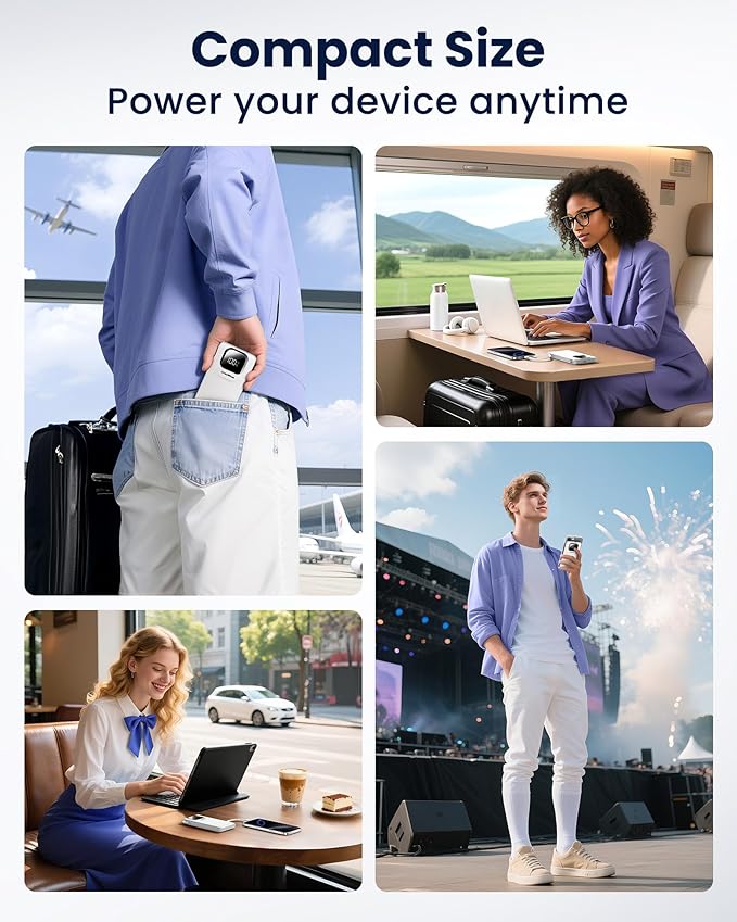 Portable Charger Power Bank with Built-in Type C Cables, 22.5W Fast Charging 10000mAh Phone Charger, Travel Battery Pack Slim Battery Bank with Smart LED Display for iPhone, Android & USB-C Devices