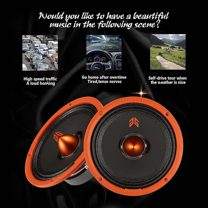 MX65E1 Midrange Loudspeaker 6.5" Orange Bullet, 400W Max, 6 Ohms, Premium Quality Audio Door Speakers for Car or Truck Stereo Sound System, Orange (2 Speaker)