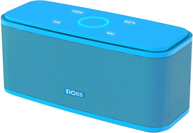 DOSS SoundBox Touch Wireless Bluetooth Speaker with 12W HD Sound and Bass, IPX5 Water-Resistant, 20H Playtime, Handsfree, Portable for Office, Home, Outdoor, Travel-Blue