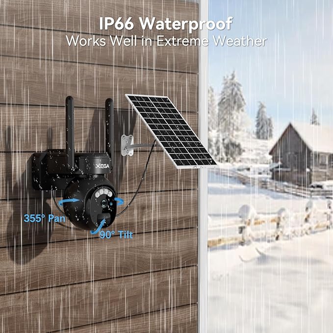 Xega 4G LTE Security Camera No WiFi with SIM Card 2K Super HD Solar Powered Wireless Outdoor 4G Security Camera PIR Motion Sensor Night Vision 2 Way Talk 【Built in SIM Card】