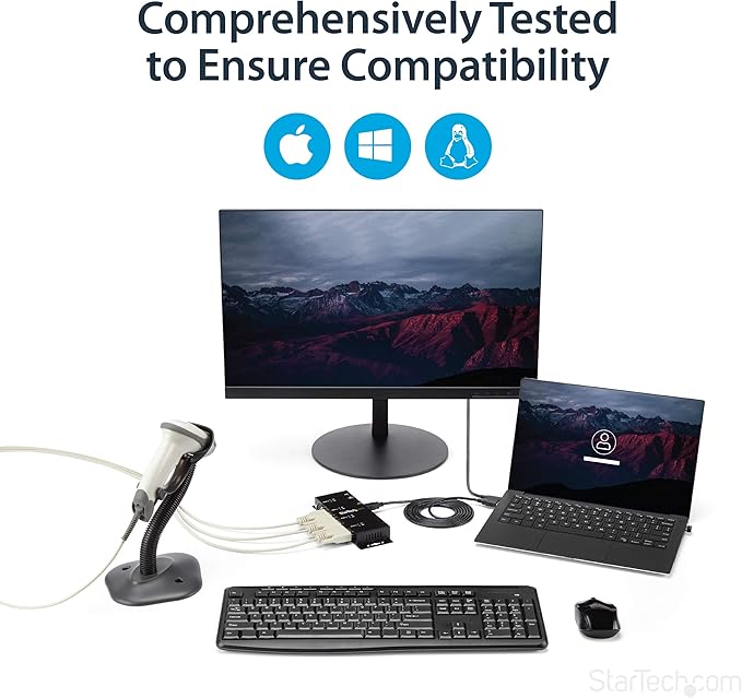 StarTech 4 Port USB to Serial RS232 Adapter - Wall Mount - Din Rail - COM Port Retention - FTDI USB to DB9 RS232 Hub, TAA (ICUSB2324I)