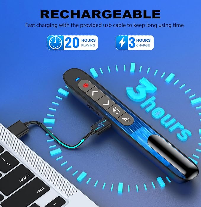 Air Mouse Clicker for Presentation Rechargeable,Presenter Clicker Remote for Classroom Teacher, RF 2.4GHz USB Wireless Presentation PPT Clicker Slide Advancer for Mac, Windows, Laptop, Keynote