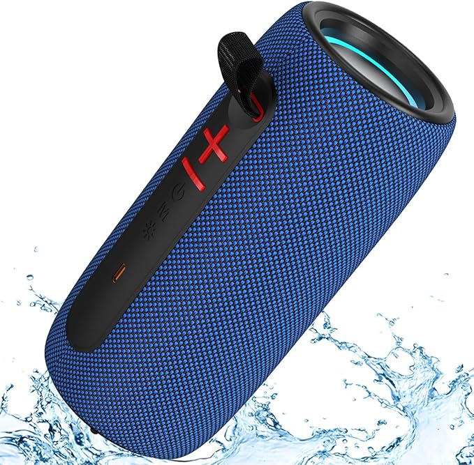 Wireless Portable Bluetooth Speaker: IPX6 Waterproof Audio,fm Radio,USB/AUX/SD Card Play,LEDlights,TWS interconnected Stereo,Outdoor/Travel/Camping/Bike/Family/Party（Blue）