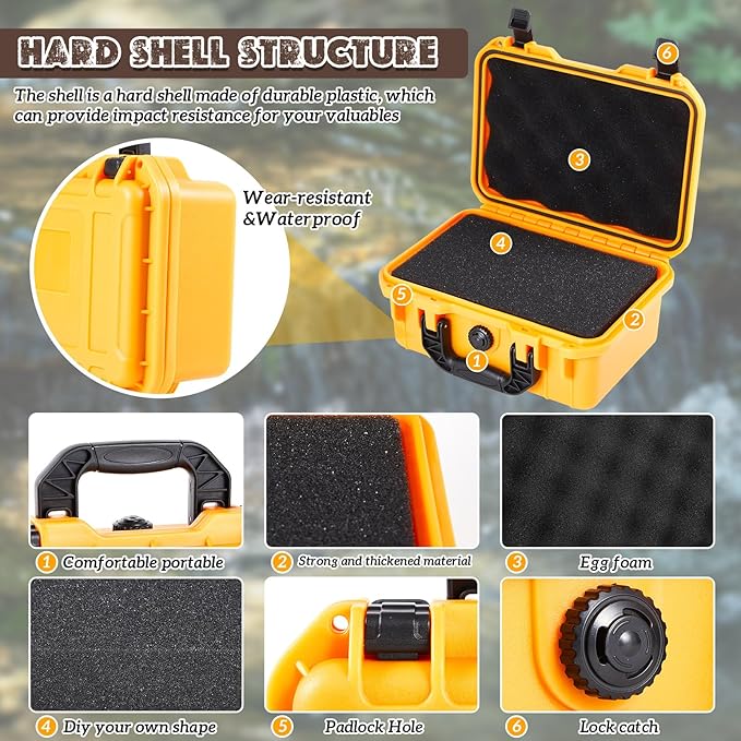 14.3 x 11.4 x 4.5 Inch Waterproof Hard Case with DIY Customizable Foam Insert Portable Protective Case with Knife for Camera Drones Equipments Tools Test Instruments (Yellow)