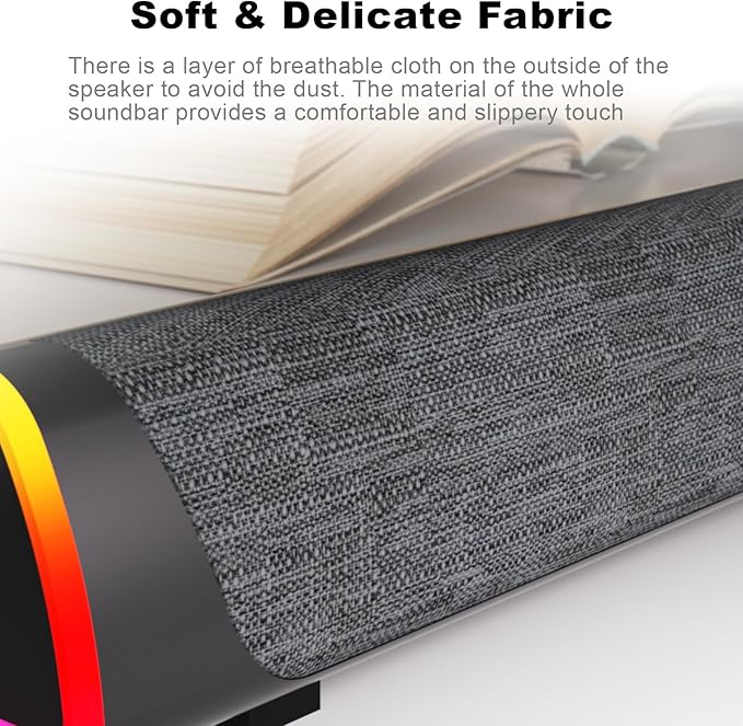 SOULION R30 Plus Bluetooth Computer Speakers for PC Desktop, All-in-one Control Button with 6 Modes LED Lights, Wired USB Powered Sound Bar, Surround Sound Portable SoundBar for Monitor Laptop Phone