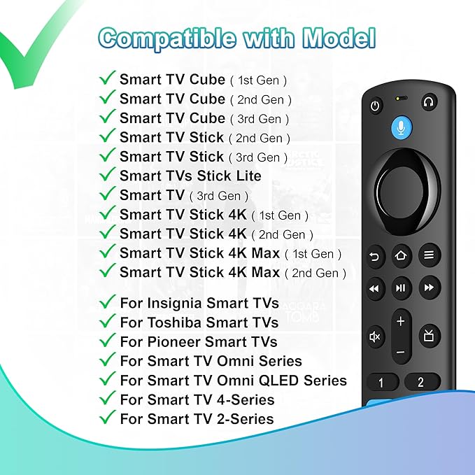 Voice Remote Control (3rd Gen) Compatible with Fire AMZ Smart TVs Cube/Stick/Lite/HD/4K Max/4K, TV Cube, Smart TV 3rd Gen and Fit for Insignia-Toshiba-Pioneer-Smart-TVs