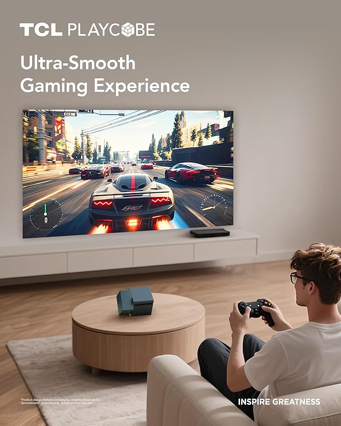 TCL PlayCube 1080P FHD DLP Projector, GTV Portbale Projector with Netflix Certified, 750 ISO Lumens, 4K Supported, 3h Playtime with Built-in 66Wh Battery, Up to 150'' Screen, Auto Focus & Keystone