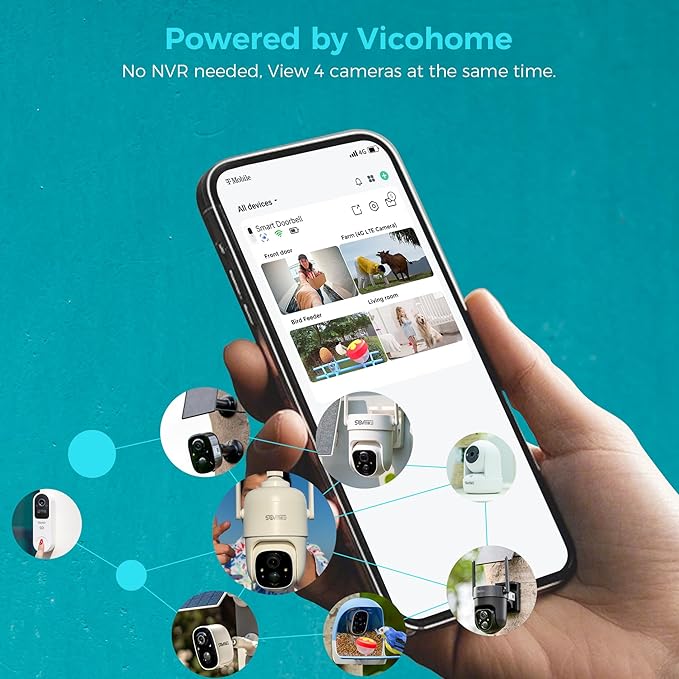 Vicohome 2CQ4 2K AI Solar Security Camera Wireless Outdoor and Indoor Camera, Battery Powered Cam, Color Night Vision,Two Way Audio,PIR Motion Detection, 360° View Pan/Tilt,Easy to Setup