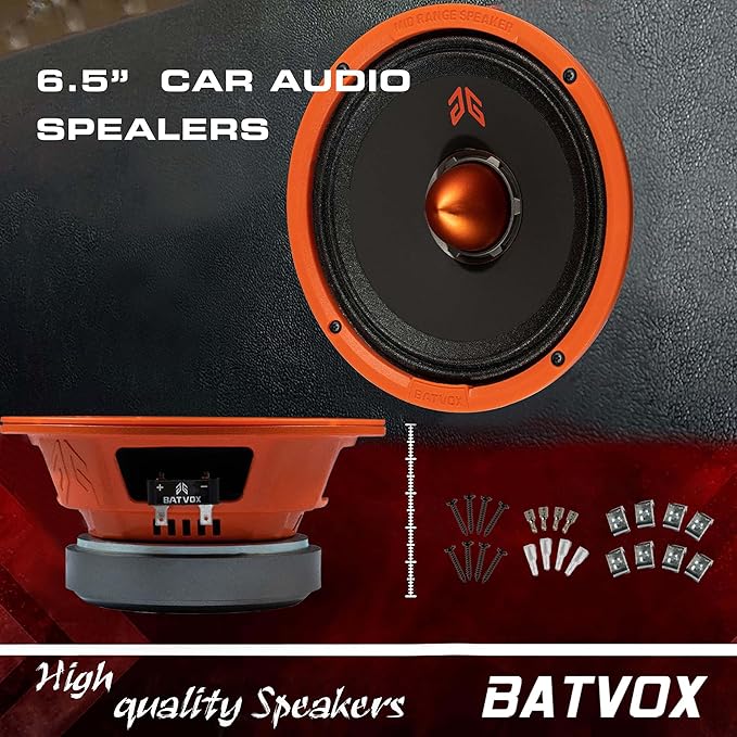 MX65E2 Midrange Loudspeaker 6.5" Orange Bullet, 480W Max, 4 Ohms, Premium Quality Audio Door Speakers for Car or Truck Stereo Sound System, Orange (2 Speaker)