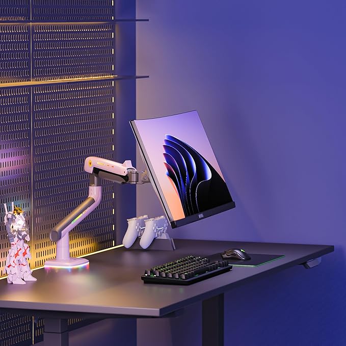 NB Gaming Monitor Arm or for 32 to 60 Inches Screen, Load up to 20 kg, VESA 75/100, RGB-Light, Heavy Duty, Multi Angle Adjustable, Premium Aluminum, Pink