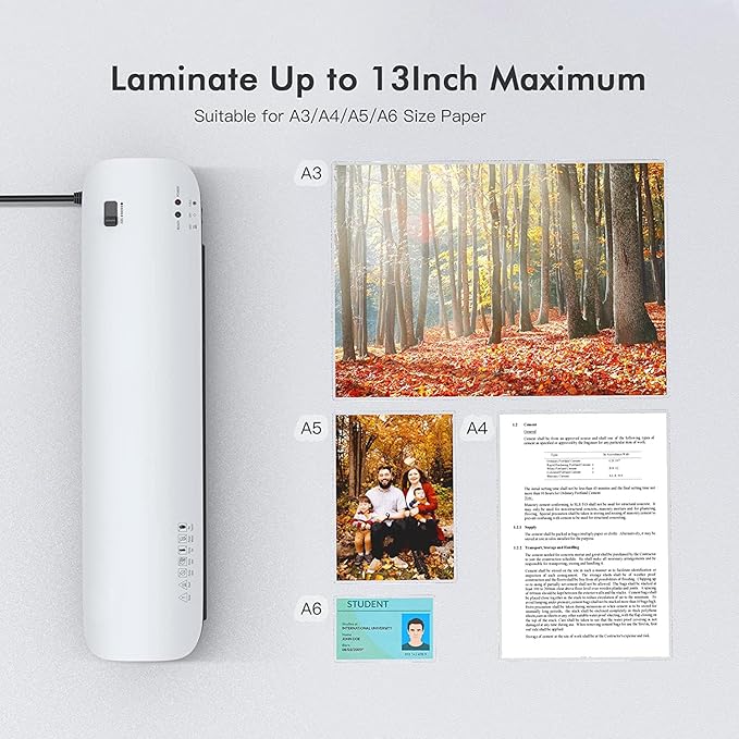 13 Inch Laminator Machine with Never Jam Technology, 40 Laminating Sheets, 4-in-1 A3 Thermal Laminator with Trimmer and Corner Rounder for Office, School, Business and Home Use