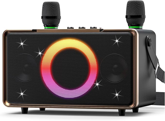 GFEEN Portable Bluetooth Speaker: 200W Peak, Deep Bass, 15H Playtime, Large Party Wireless Speakers, Powerful Loud Sound, Light Show, Fast Charging for Outdoor, Backyard, Home(Gold with 2Mic)