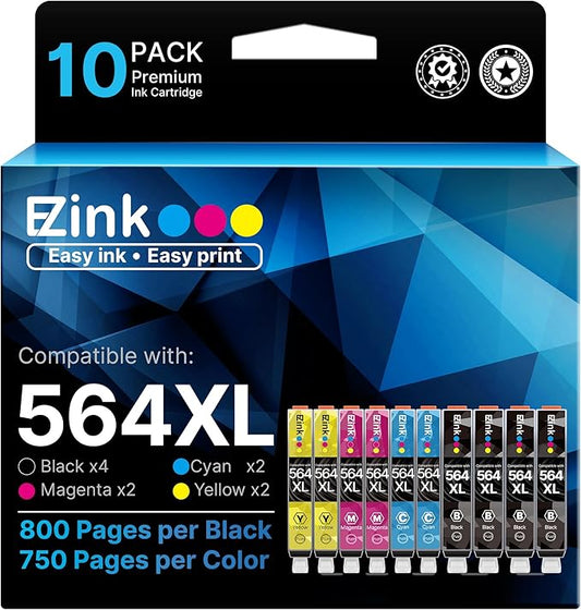 E-Z Ink Compatible 564xl Ink cartridges for hp Printers Replacement for hp 564 Ink cartridges Combo Pack for PhotoSmart 7520 7510 6510 6520 5520 7525 5514 DeskJet 3520 3522 OfficeJet 4620 (10Pack)