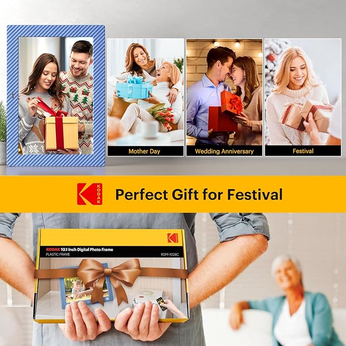KODAK Digital Picture Frame with Remote Control, 10.1 Inch Digital Picture Frame with 1280x800 IPS HD, Wall Mountable Programmable Auto On/Off, NO WiFi