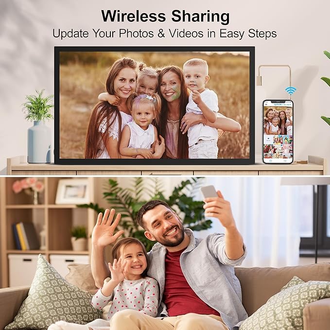 21.5-inch Digital Picture Frame Large Photo Frame - Dual-WiFi Digital Photo Frame, 1920x1080 FHD, 32GB, Remote Control, Synchronize Smartphone Screen, Send Photos Videos via APP Email, Free Cloud