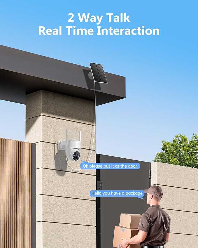 Solar Security Cameras Wireless Outdoor, 5G&2.4GHz WiFi Cameras for Home Security, 2K PTZ Battery Powered Outside Cam, 2 Way Talk, Color Night Vision, Human Detection for Porch/Garage/Yard, 2 Packs
