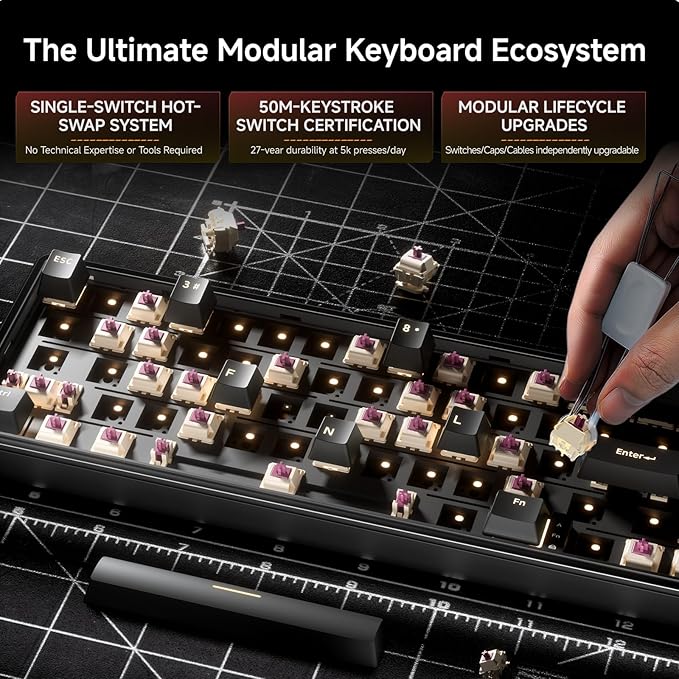 DIERYA DK68E 60% Mechanical Gaming Keyboard, Hot-Swappable Gasket-Mount Creamy Sound, Programmable, Volume Knob, RGB Backlit, Double-Shot Keycaps, 5-Layer Foam, Pre-Lubed Switches, USB-C Wired, Black