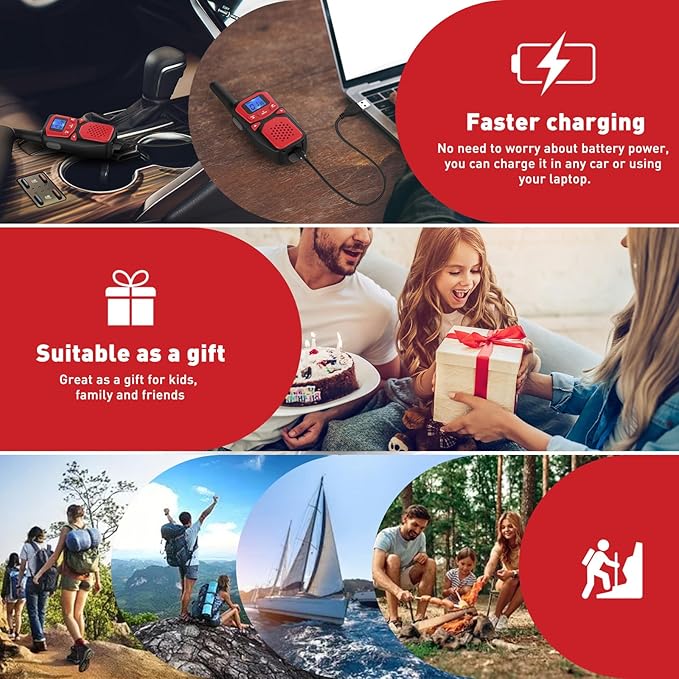 WokTok Adult Walkie Talkies Long Range Rechargeable Portable Two-Way Walkie Talkie, Camping Gear, SOS Sirens, NOAA Weather Alarms, Kid's Toys, Easy-to-Use Walkie Talkies,2 Packs(No Batteries)