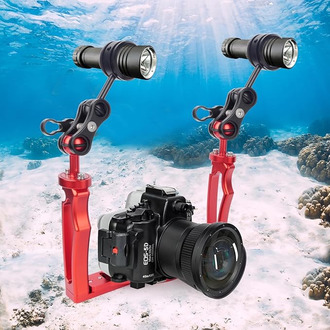 Underwater Photography Pro Kit, CNC Aluminum Butterfly Clamp with Dual 1/4"-20 Ball Head Adapters for Dive Lights, GoPr0 Hero 13-8 Housings & Camera Rigs 63140