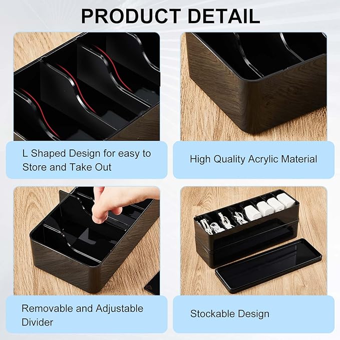 Tatuo 1 Pcs Cable Organizer Box with Wire Ties, Plastic Cord Storage Box with Lid, Electronics Organizer for Home Office Desk Organizers and Accessories (10.79'' X 3.78'' X 1.97'',Black)