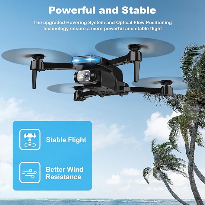 Drone with Camera - Drone with Screen on Controller for Beginners, Foldable Remote Control Quadcopter with Voice Gesture Control, 3D Flip, One Key Start, Emergency Stop, 2 Batteries, Easier to use