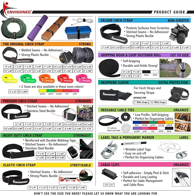 Reusable Cable Ties 1/2" x 8" for Cable Management and Organizing Cords - 30 Pack Bundled with 2 Bonus Cinch Straps (Color)