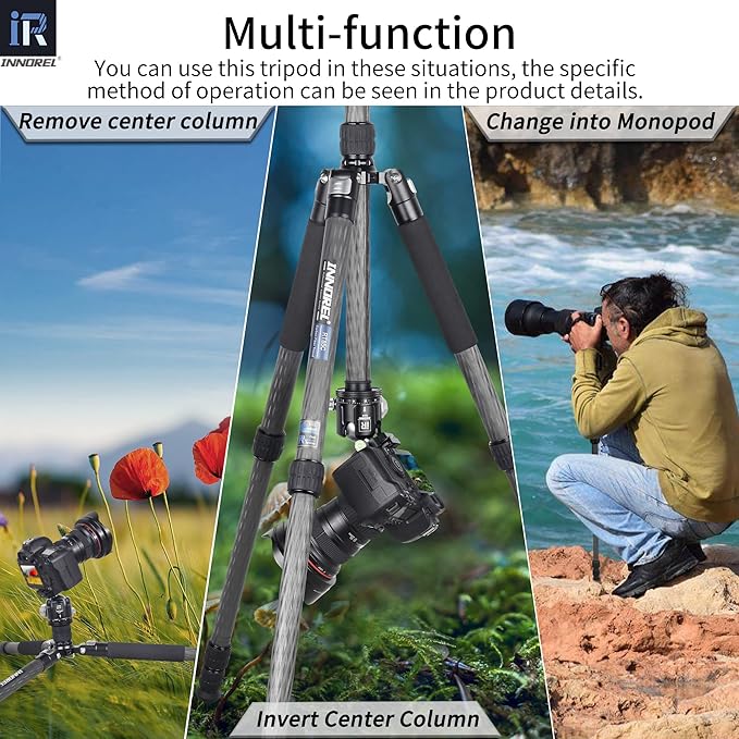 Carbon Fiber Tripod-INNOREL RT85C Without Ballhead Super Professional Tripod Monopod Heavy Duty Stand Support for Digital DSLR Camera Black