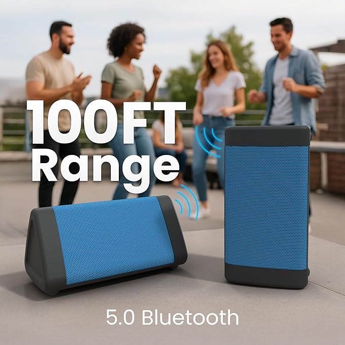 Upgraded Angle 3 Bluetooth Speaker - IPX5 Water-Resistant 5.0 Bluetooth Speaker with 100Ft Wireless Range and Powerful 10W Output by OontZ (Blue)