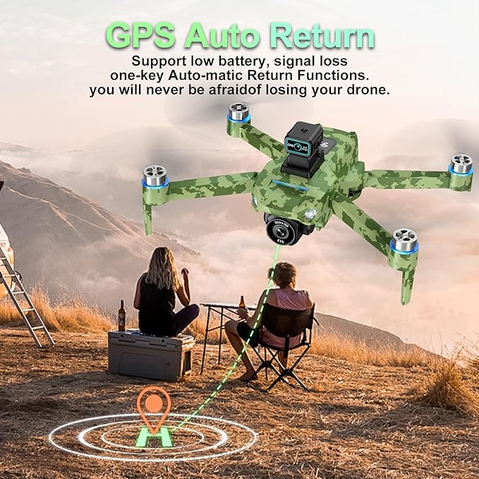 Drone with Camera 4k, GPS HD Drones for Adults, Remote Controller with Screen, Obstacle Avoidance, Brushless Motor FPV, 5G Transmission, 3 Battery, Professional (Army Green)