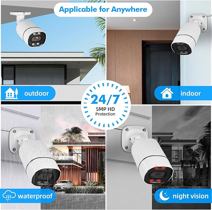 Fuers Analog 5MP CCTV Camera Outdoor Indoor Hybrid 5-in-1 HD-XVI/CVI/TVI/AHD/CVBS Home Security Cameras,Waterproof Metal Housing Bullet Cam for 960H,720P,1080P,5MP Analog Surveillance DVR